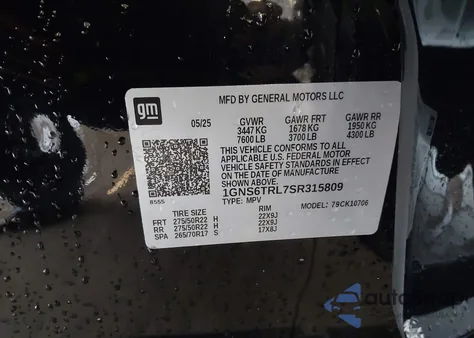 2025 Chevrolet Tahoe 4Wd High Country from USA, damaged, VIN 1GNS6TRL7SR315809